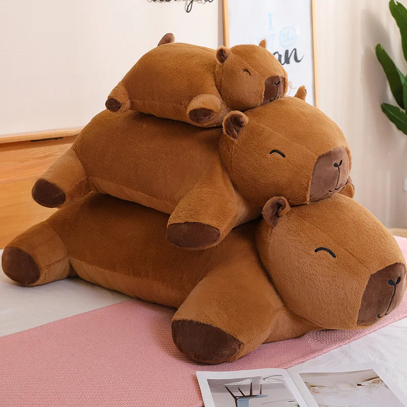 Giant Kawaii Capybara Plush Doll Floor Mat High Quality Animal Brown Capybara Plush Carpet Home Decor Gift For Boys And Girls