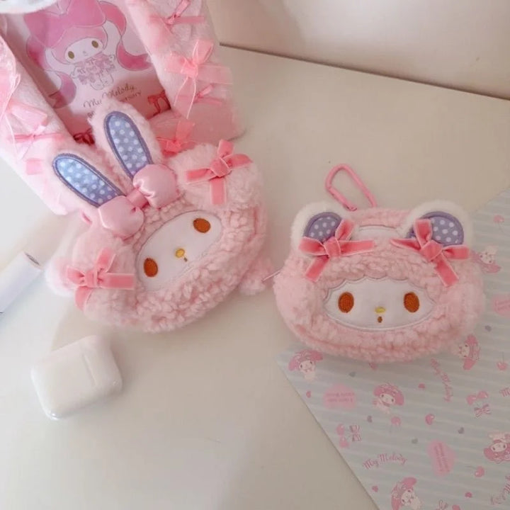Sanrios My Melody Kawaii Plush Keychain Anime My sweet piano Plush doll Coin Purse Student Bag Pendant  Key Ring Girls Gifts