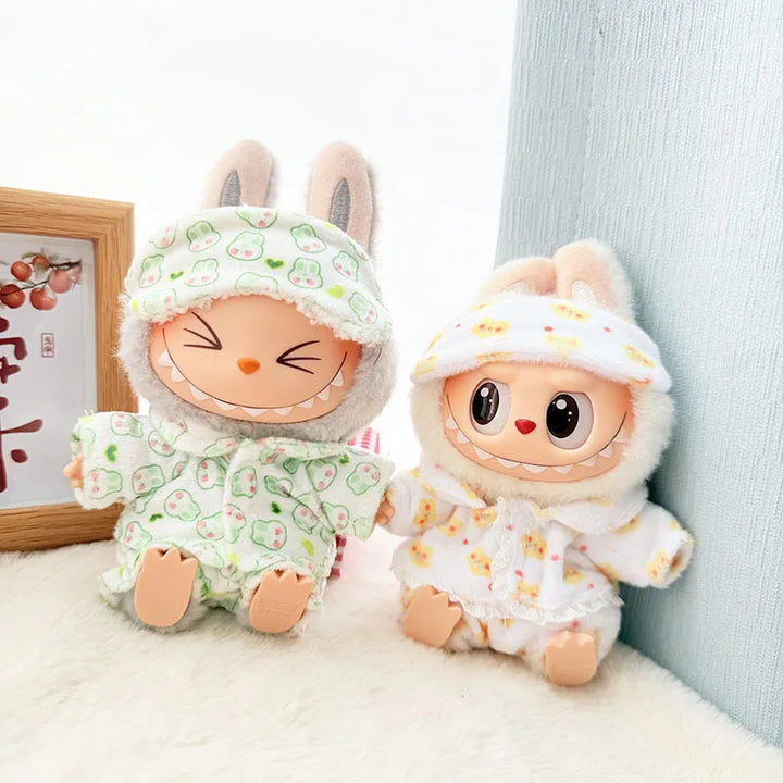 Clothes for Labubu Doll White Pajamas 15/17cm Plush Doll'S Clothes Replacement Labubu I II Idol Dolls Sitting Party Accessories