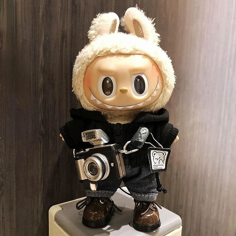 17cm Fashion Mini Labubu Clothes Camera Plush Hoodie Idol Dolls Jumpsuit Clothing Fans Overalls Accessories for Korea Kpop Exo