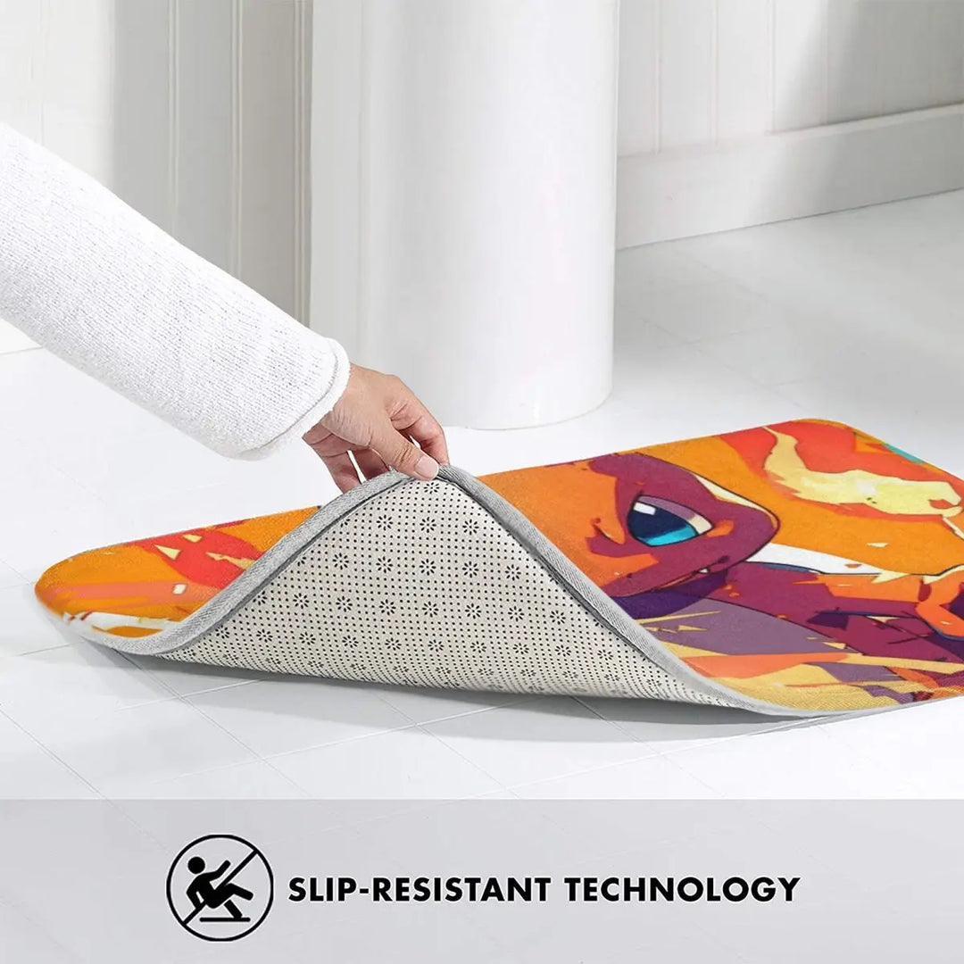 Anime Cartoon Charizard Memory Foam Bathroom Rugs Ultra Soft Non-Slip Pokemon Carpet Bath Mat Water Absorbent for Shower Tub
