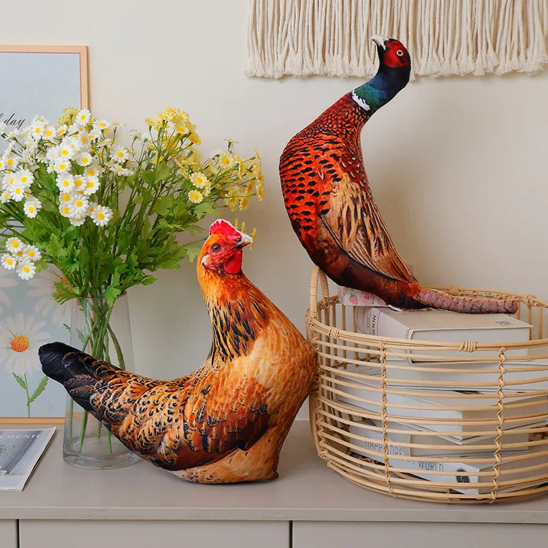 Simulation 3D Printed Animal Pillow Lifelike Parrot Goose Duck Pigeon Pheasant Cock Stuffed Doll Cute Cushion Toys Home Decor