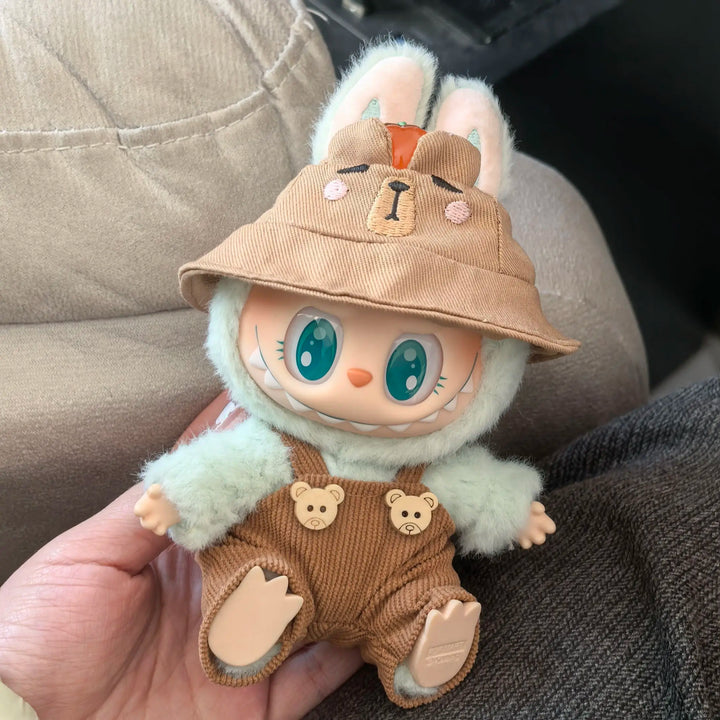 15/17cm Labubu Doll Clothes 1st/2nd/3rd Gen Fit Mr. Black Bear Hoodie Set with Headphone Plush Toy Outfits Halloween Decor