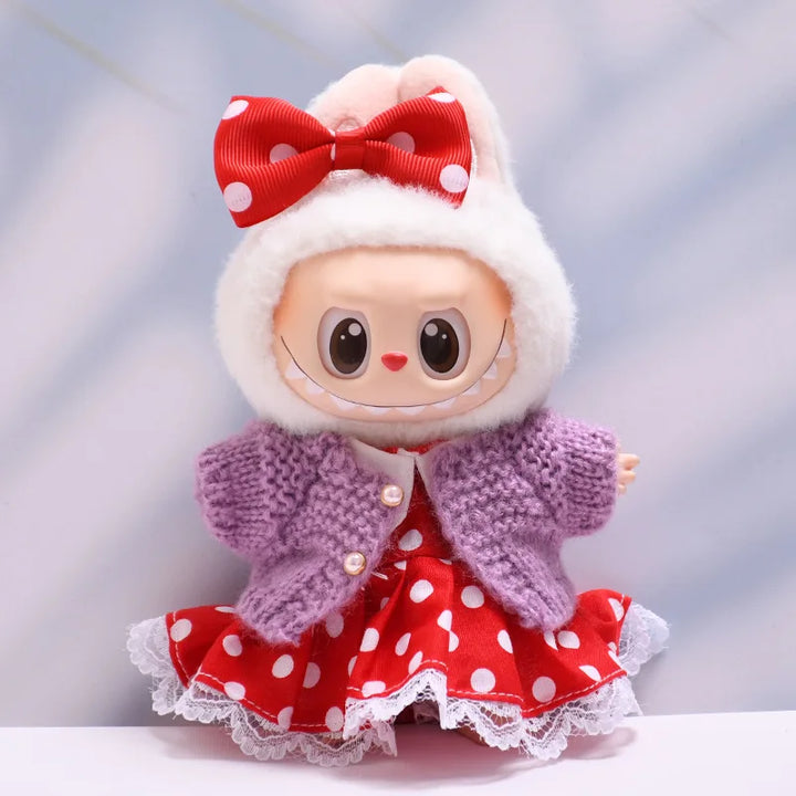 Labubu Doll Clothes Polka Dot Dress15/17cm Plush Doll'S Clothes Labubu I II Idol Dolls Sitting Party Accessories
