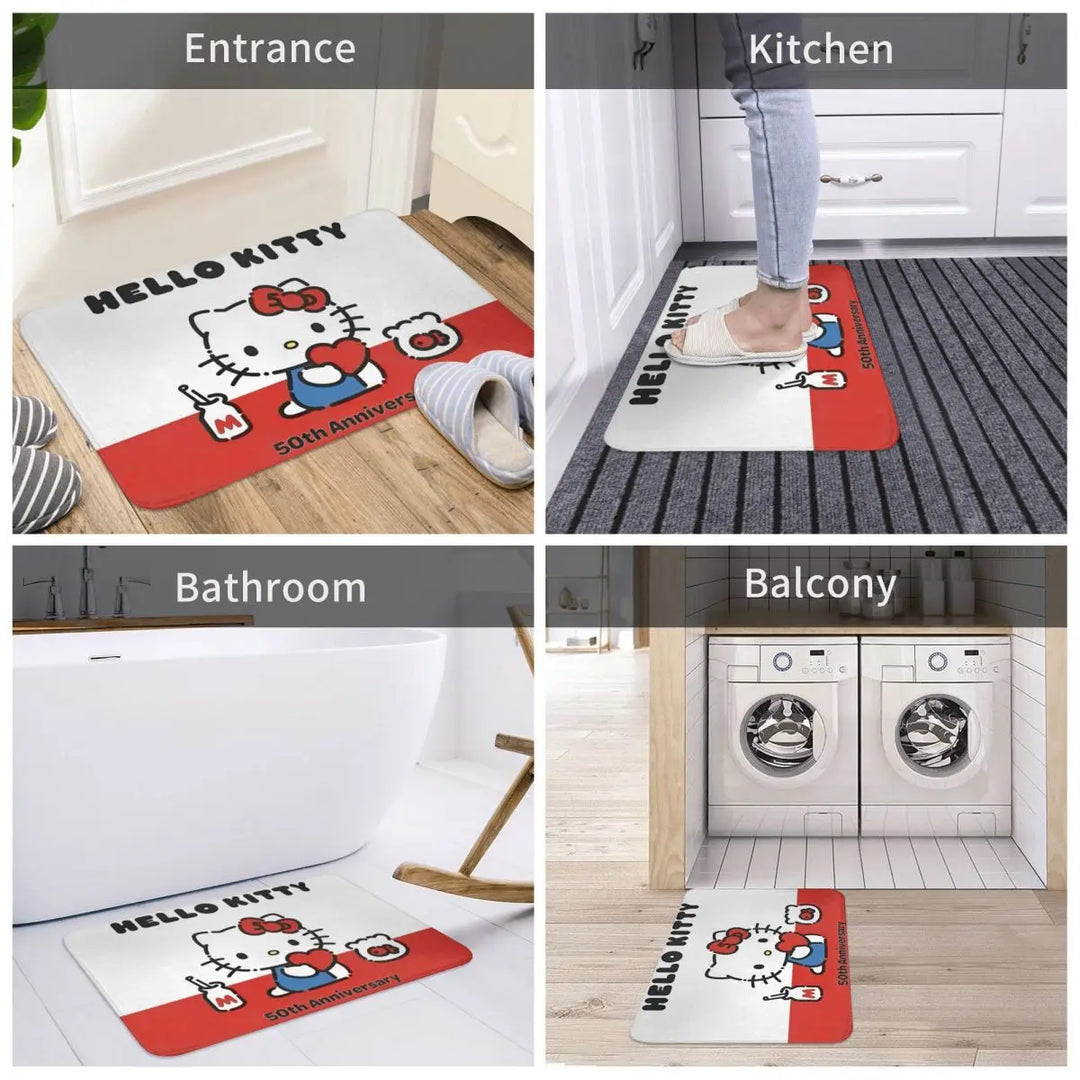 Hello Kitty Bathroom Rugs Mat Water Absorbent Bath Rugs Mats Carpet Non-Slip for Kitchen Shower