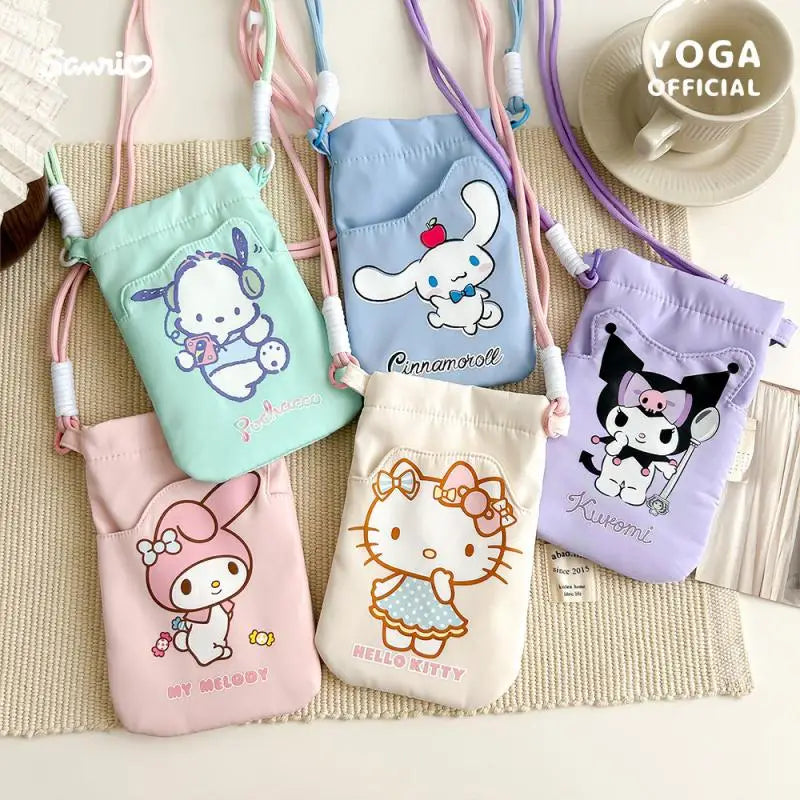 Sanrio Hello Kitty Cinnamoroll Kawaii Cartoon My Melody Crossbody Phone Bag Children's Storage Bag Birthday Gift Peripherals