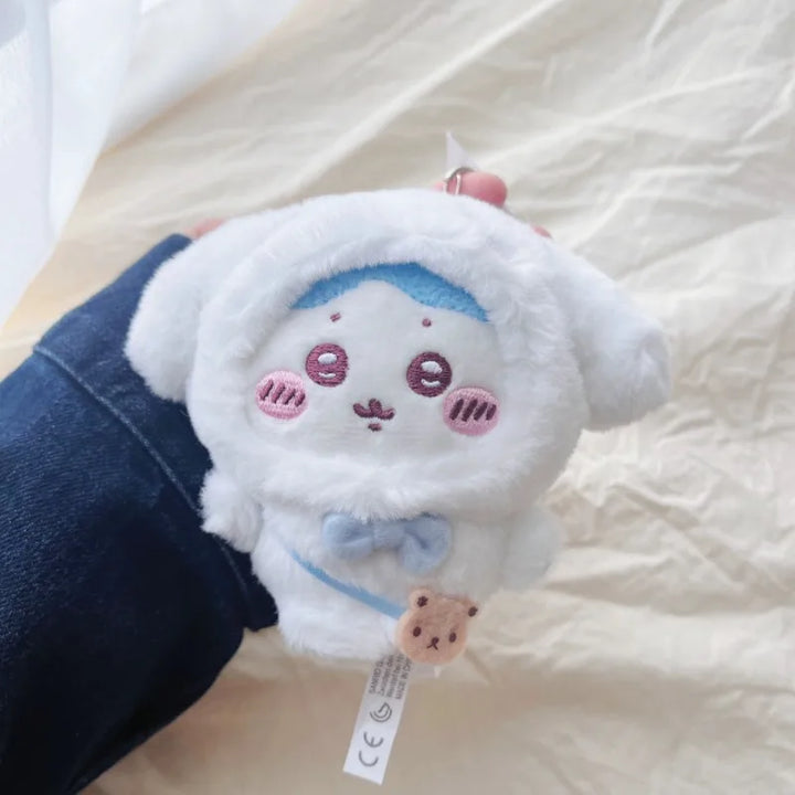 Cute cartoon self deprecating bear Plush Keychain xiaoba  sanrios Hachiware bear Usagi Plush Doll Bag Pendant Decoration Gifts