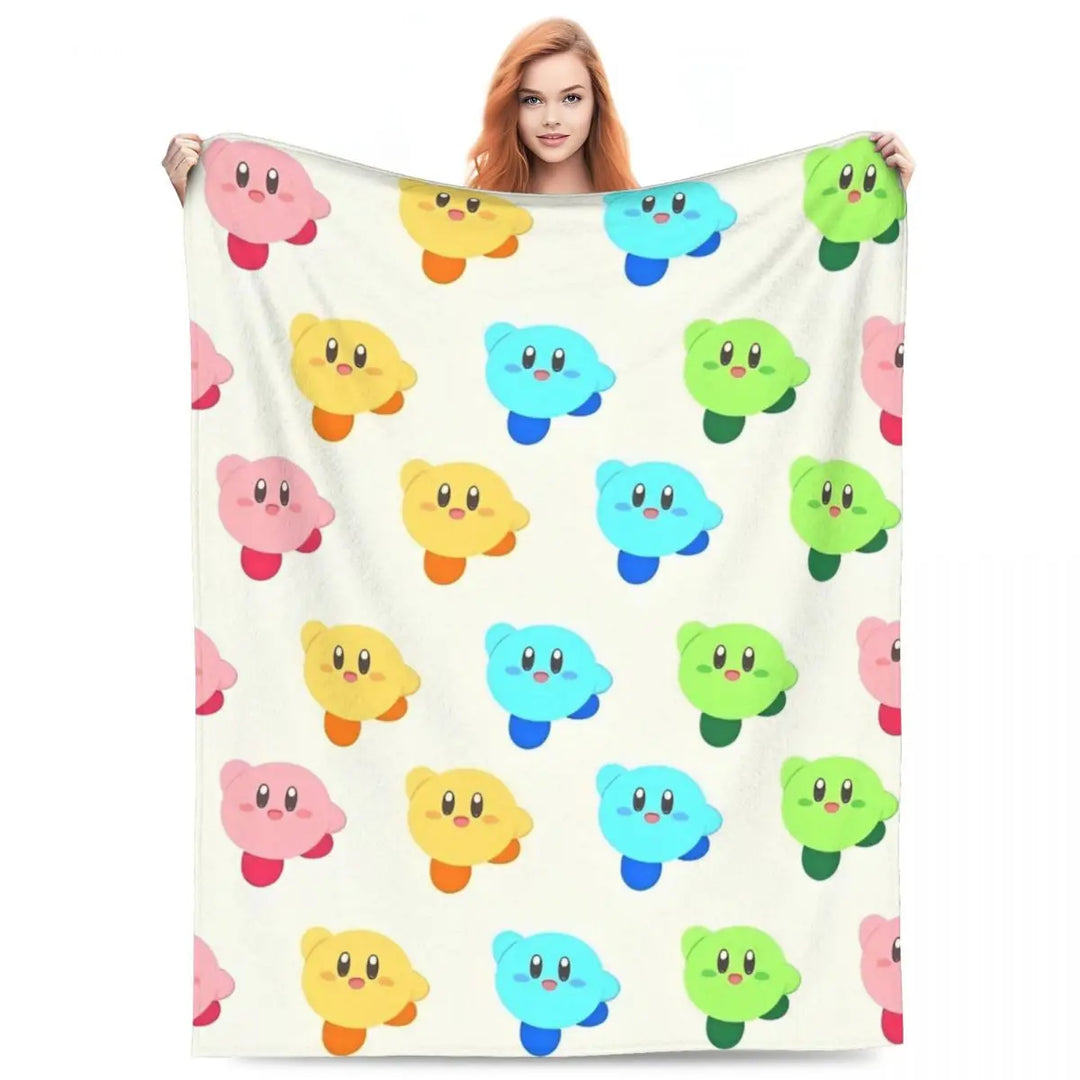 Video Games Knitted Blankets Coral Fleece Plush Kawaii Kirbyys Lightweight Thin Throw Blankets for Home Couch Bedspread