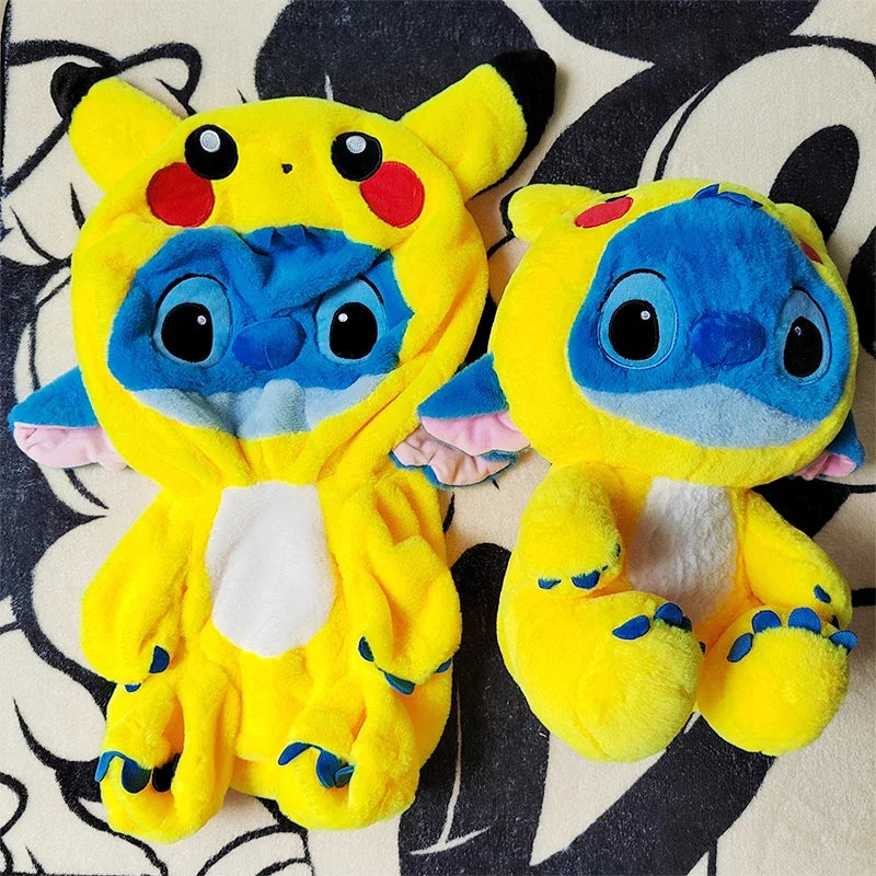 Kawaii Disney Lilo and Stitch Plush Toys Pikachu Anime Big Stich Lotso Doll Pillow Semi-finished Leather Holster Gift for Kids