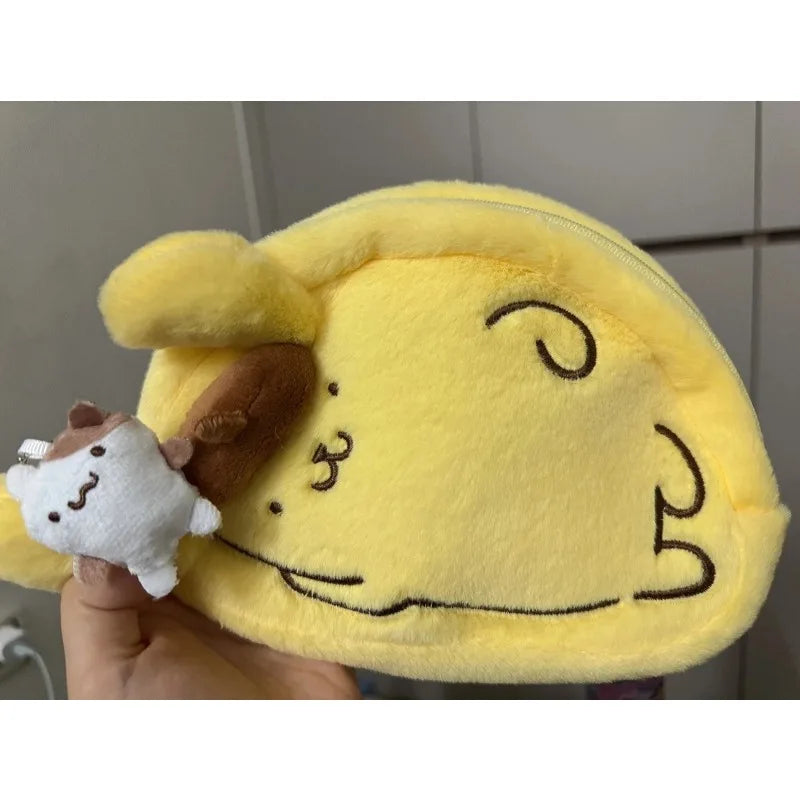 Sanrios Pompom Purin Plush pencil bag Kawaii  Masyumaro Fluffy Pen Bag Cartoon Muffin Cat Doll Toy Bag Pendant Coin Purse gift