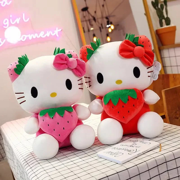 Cute KT Cat Plush Toys Kawaii Strawberry KT Cat Plush Doll Soft Stuffed Cartoon Cute Doll Pillow Birthday Gift for Girls