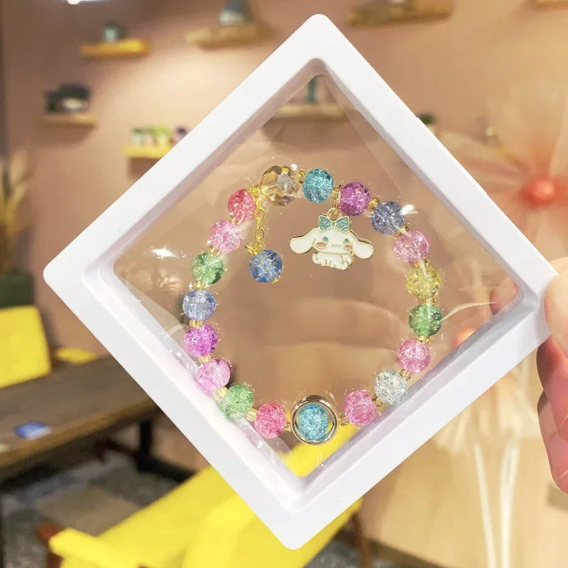 Kawaii Hello Kitty Beaded Bracelet Kuromi Cinnamoroll Lotso Colorful Cartoon Box Jewelry Girls Birthday Gift