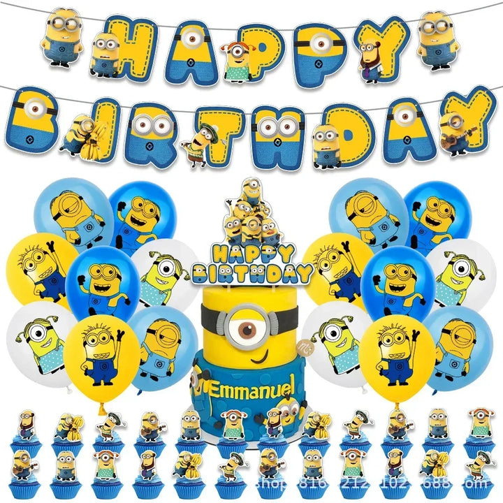 2025 New Minions Themed Children'S Birthday Party Decoration One-Time Flag-Raising Balloon Background Set Program Decoration