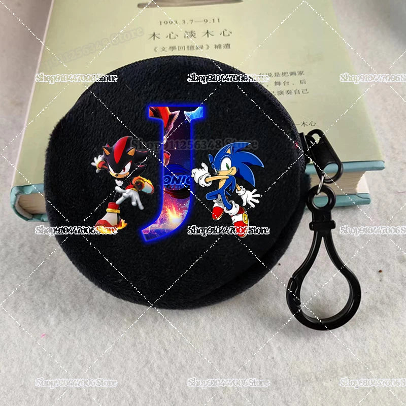 Sonics Plushes Coin Purses for Kids Mini Round Wallets Cartoon LetterA-Z Card Holders Handbags Black Keychains Pendants Bag Gift