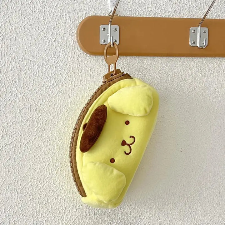 Sanrio Pom Pom Purin Cartoon Plush Toys Kawaii Large Zippered Pencil Case Students High Capacity Stationery Storage Bag Gifts