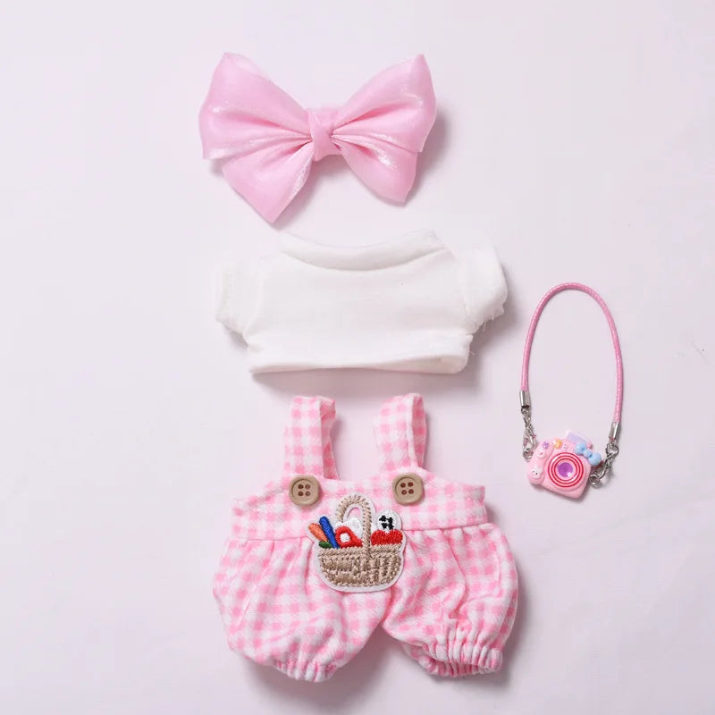 Labubu Doll Clothes Blue Plaid Overalls with Bow 15/17cm Plush Doll'S Clothes Labubu I II Idol Dolls Sitting Party Accessories