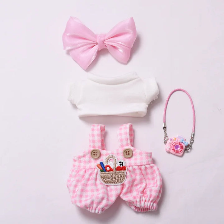 Labubu Doll Clothes Blue Plaid Overalls with Bow 15/17cm Plush Doll'S Clothes Labubu I II Idol Dolls Sitting Party Accessories