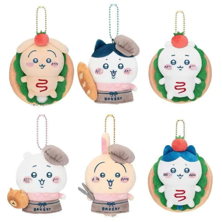 MINSO Cute chef Plush Doll Keychains Anime Cartoon Hachiware Dessert Bread sandwich Self-deprecating Bear USAGI Bag Accessories