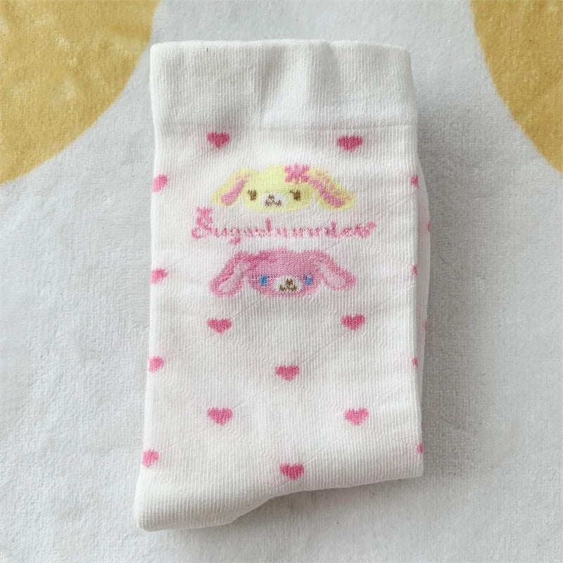 Cute Sugarbunnies Socks for Women Girls Heart-shape Hanausa Momousa Bunny Anime White Long Socks