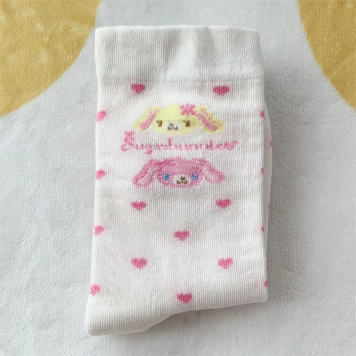 Cute Sugarbunnies Socks for Women Girls Heart-shape Hanausa Momousa Bunny Anime White Long Socks