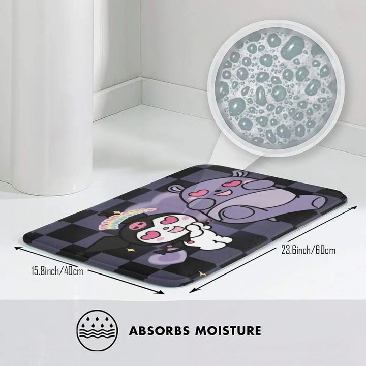 Happy Cartoon Kuromi Baku Memory Foam Bath Mat Rug Non-Slip Ultra Soft Bathroom Floor Rugs Carpet For Bath Shower Tub