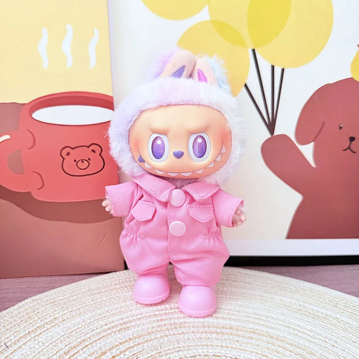 Fashion 17cm Labubu 1st/2nd/3rd Gen Cute Bunny Outfits Pink Bow Set Colorful Cargo Onesie Shoes Sitting Party Doll Clothes