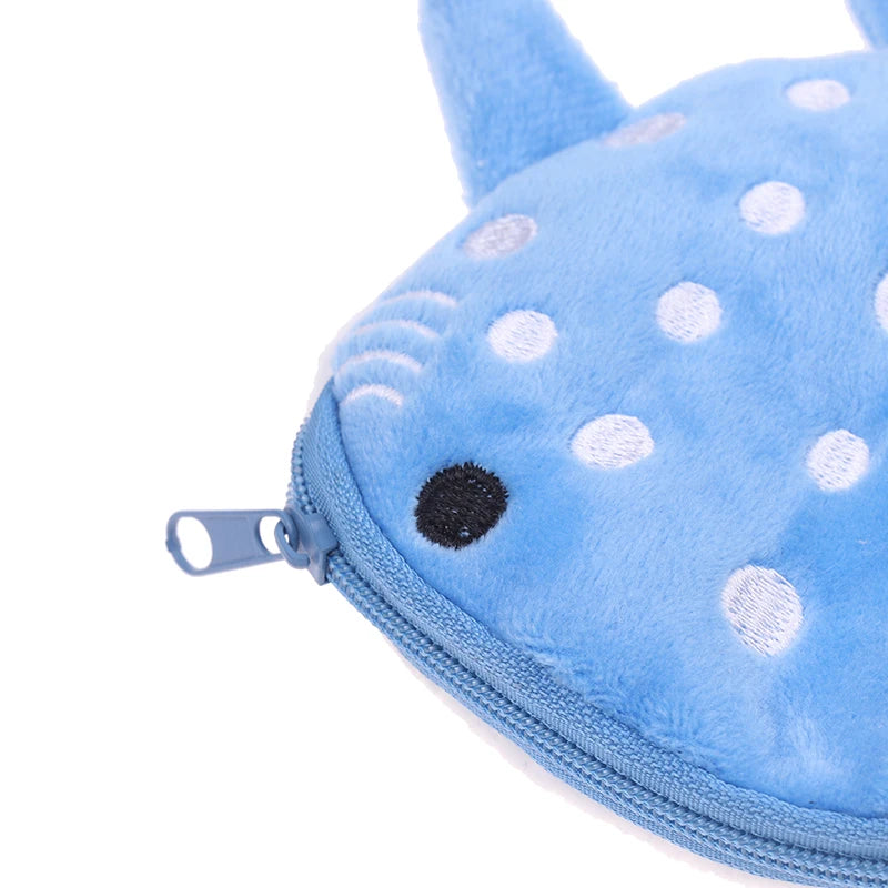 Cute Cartoon Plush Shark Coin Purse Plush Animal Wallet For Women Kids Zipper Coin Bag