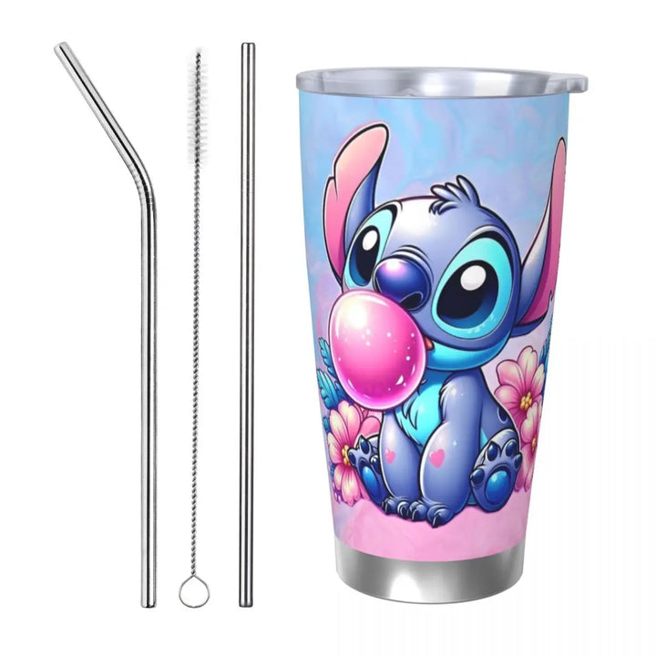 Cartoon Kawaii Stitch Insulated Tumbler with Lid Stainless Steel Thermal Mug Office Home Car Bottle Cup, 20oz