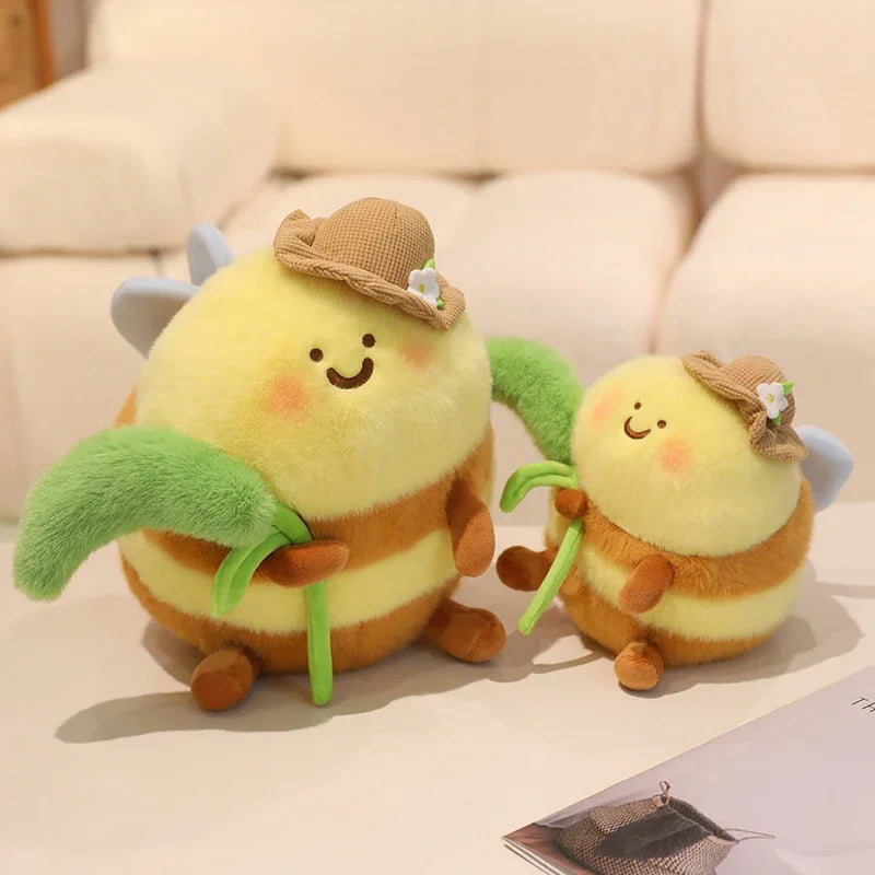 Cute Bee Plush Toy Stuffed Insect Bee Hold Dog Tail Grass Small Pendant Soft Doll Super Soft Honey Bee Pillow Birthday Gifts