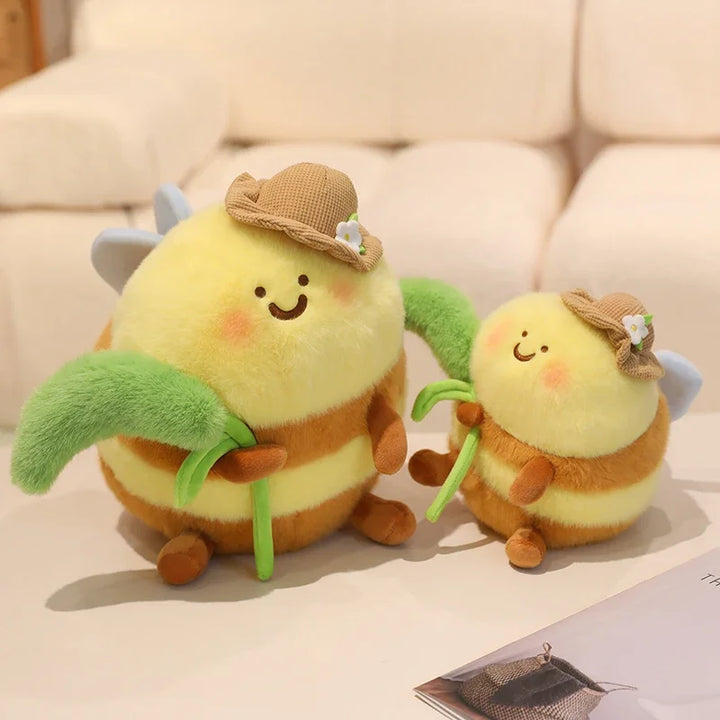 Cute Bee Plush Toy Stuffed Insect Bee Hold Dog Tail Grass Small Pendant Soft Doll Super Soft Honey Bee Pillow Birthday Gifts