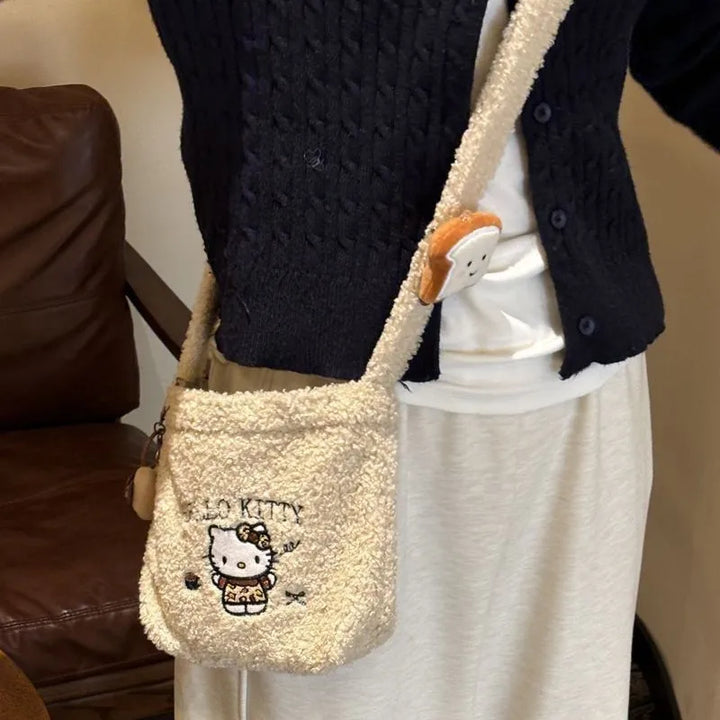 Kawaii Sanrio Hello Kitty Crossover Bag Cartoon Versatile Plush Handbag Girl Giving Friends Creative Birthday Gifts Peripherals