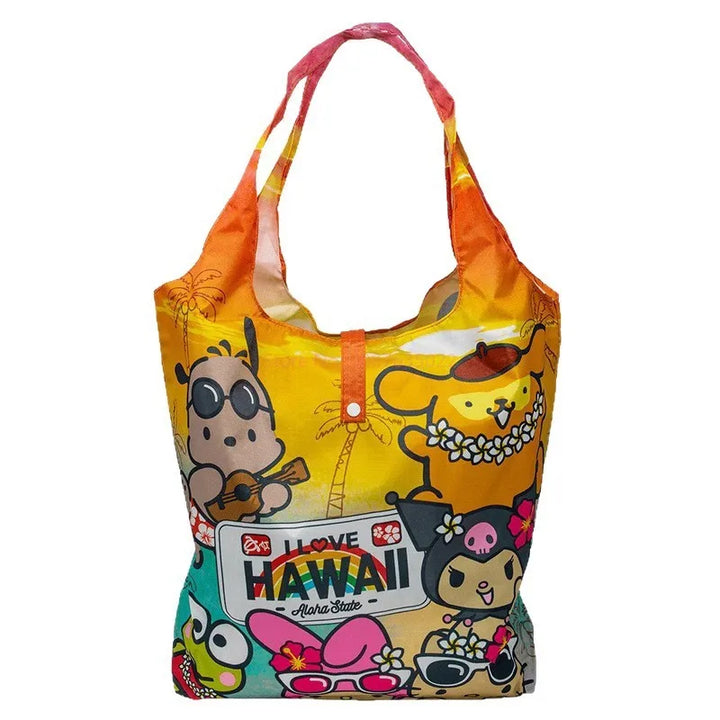 Sanrio Hellokitty Hawaiian Shopping Bag Cartoon Cute Storage Bag Collapsible Handbag Student Shoulder Bag Lunch Bag Shopping Bag