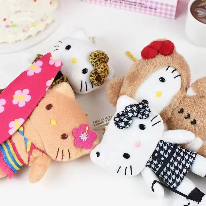 Kawaii Sanrio Hello Kitty Anniversary Long Legs Leopard Black Leather Plush Toys Backpack Pendant Keychain Girl's Holiday Gifts