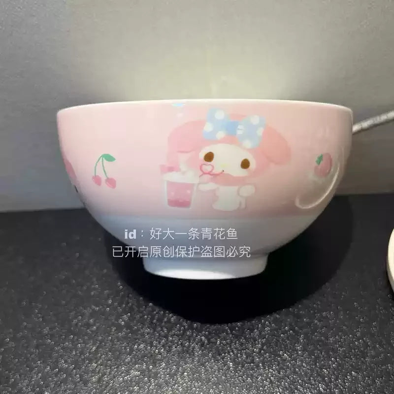 Kawaii Sugarbunnies My Melody Hellokitty Ceramic Ramen Bowl Tableware Salad Bowl Rice Bowl Large Capacity Household Soup Bowl