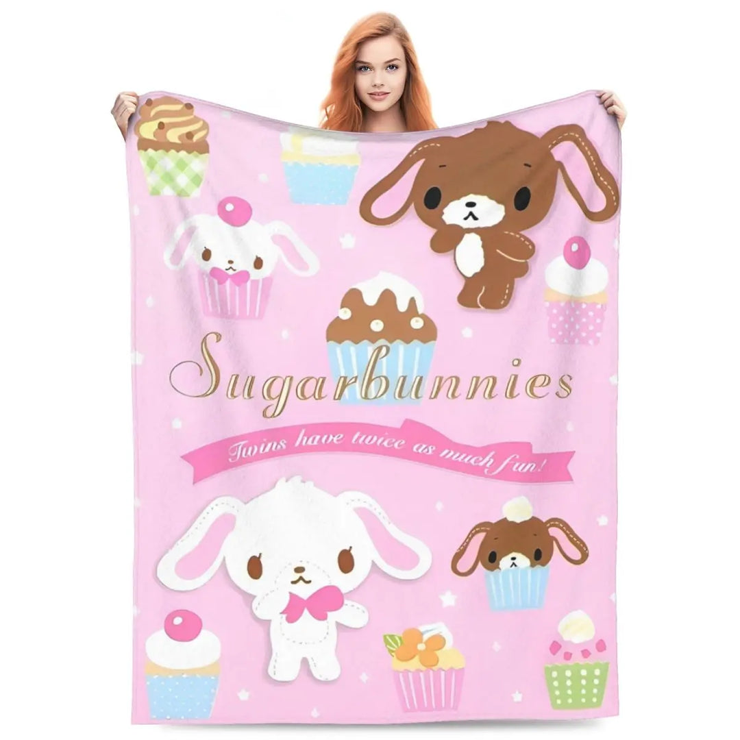 Cartoon Sugarbunnies Flannel Throw Blanket Blanket for Sofa Couch Super Warm Plush Thin Quilt