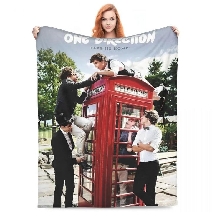 One-Direction Rock 1D Combinatio Blanket Velvet Spring Autumn Breathable Lightweight Throw Blanket for Bed Travel Bedspreads