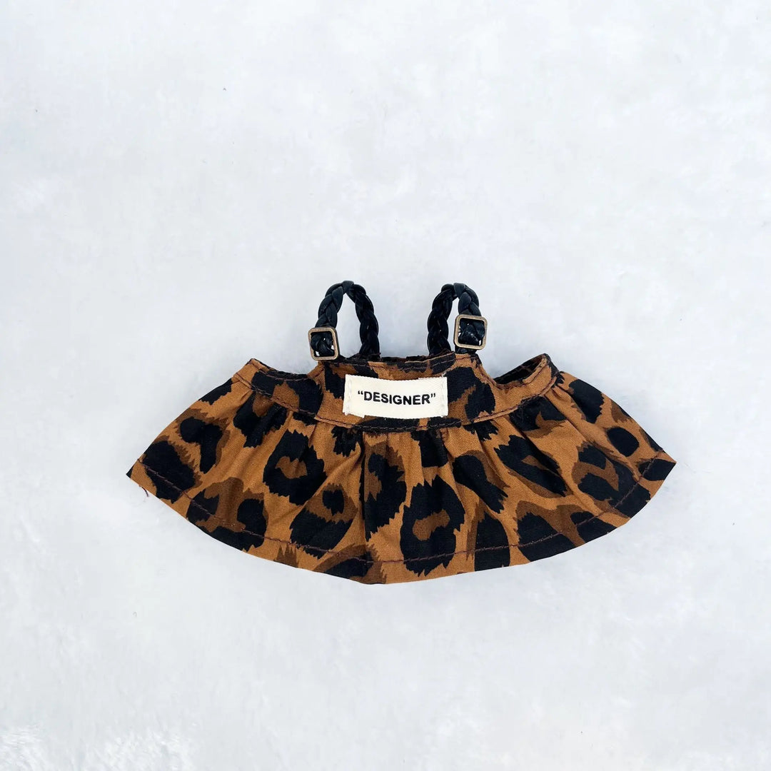 Doll Clothes Only 17cm/15cm Sitting Party Series 1-3 Labubu Leopard Print Dress with Velvet Skull Bow Hair Hoop Accessory Toy
