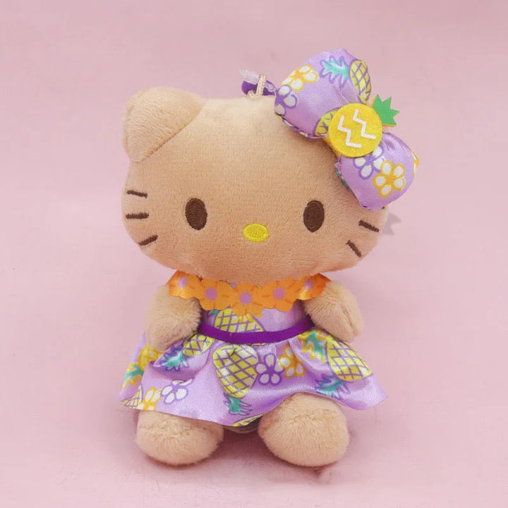 Sanrio Black Skin Hello Kitty Hawaiian Keychain Plush Toys Kawaii Backpack Pendant Doll Girls Heart Birthday Gift Accessories