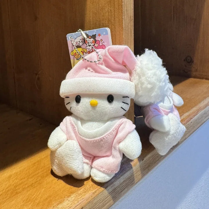 8cm kawaii Sanrio Plush Keychain Hello Kitty Plushie Pink Pajama Baby Series Kawaii Bag Pendant kuromi Soft Stuff Accessories