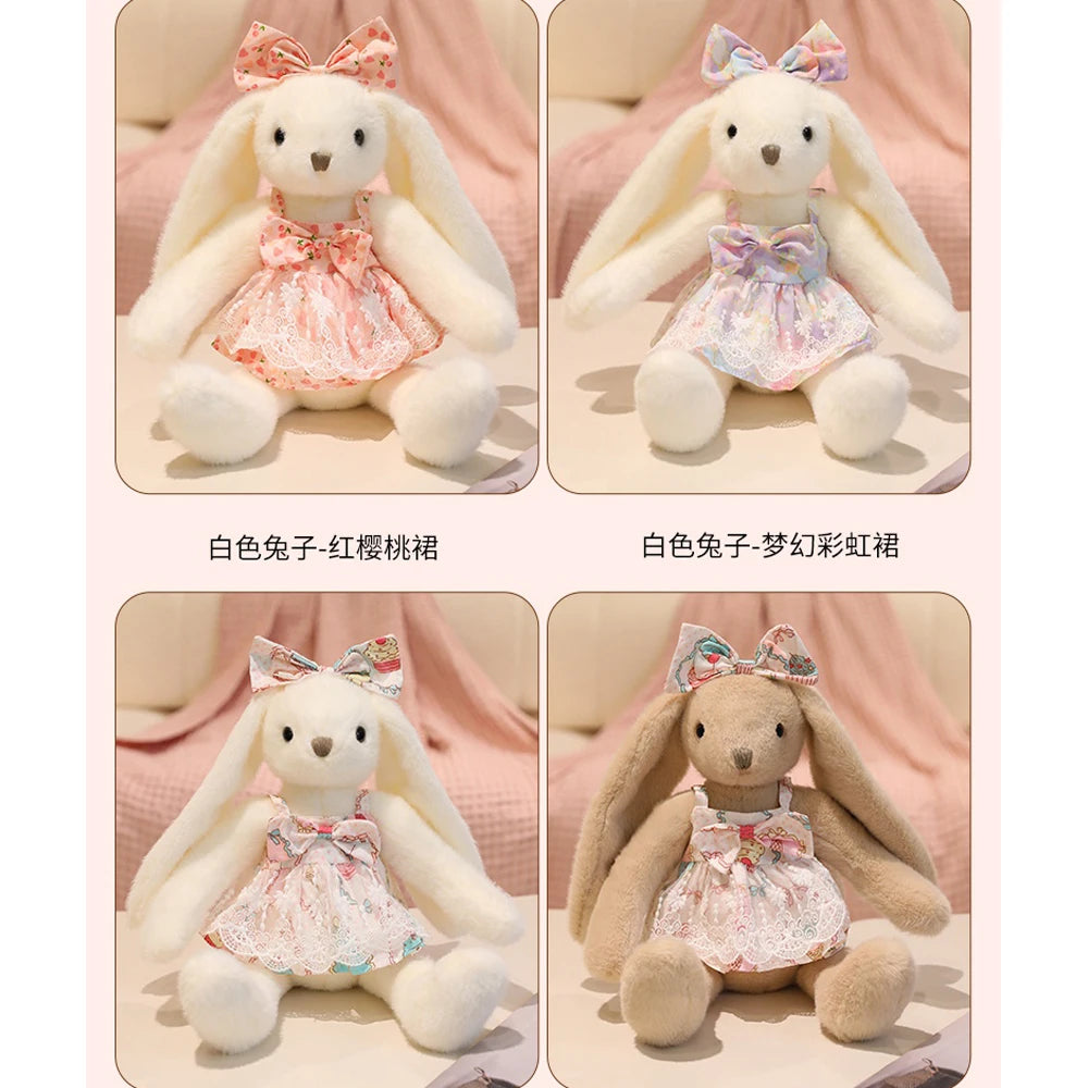 Garden Rabbit Plush Toys In Floral Dresses Princess Bunny Wearing Bows Kawaii Birthday Presents Christmas Gifts For Girl Friend