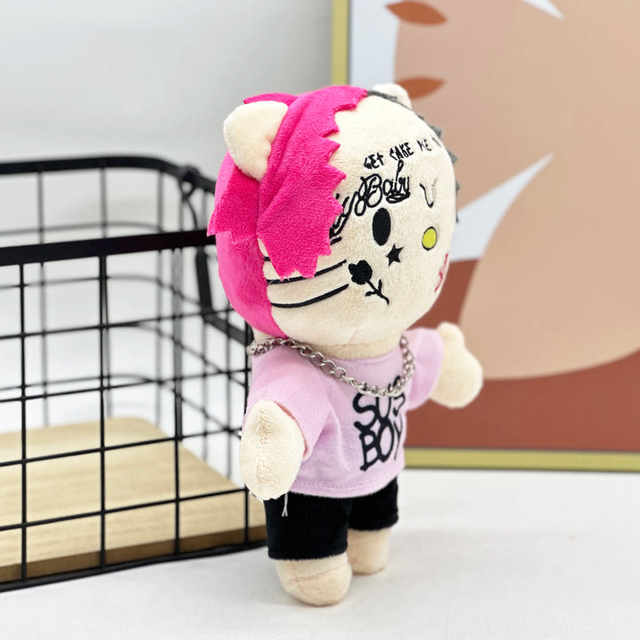 24cm LIL PEEP Hello Kitty Plush Anime Doll with Pink Clothes Necklace Stuffed Soft Plush Toys Cute Boys Girls Birthday Gift