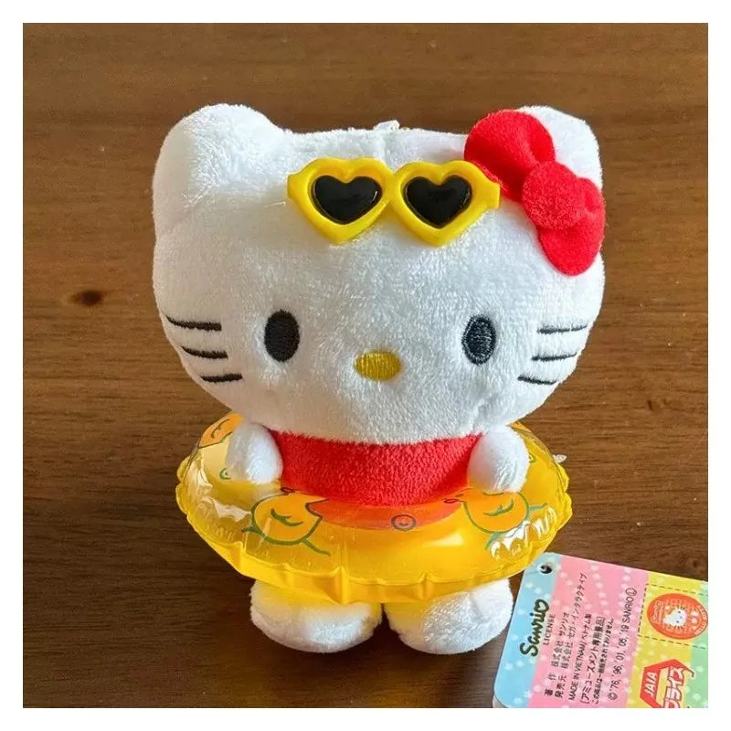 NEW Sanrio Hawaiian Surfboard Swimming Series Hello Kitty Plush Doll  Keychain Black skin Cartoon Toy Pendant Cute Birthday Gift