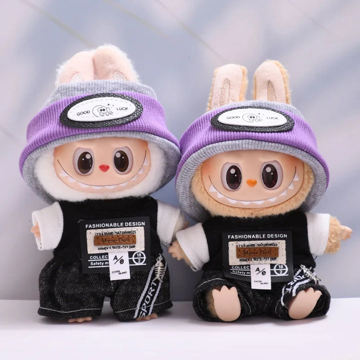 Labubu Doll Clothes Cool Headband Denim Suit For 15-17cm Ropa 3.0 Labubu V1 V2 V3 Clothes Sitting Party Accessories