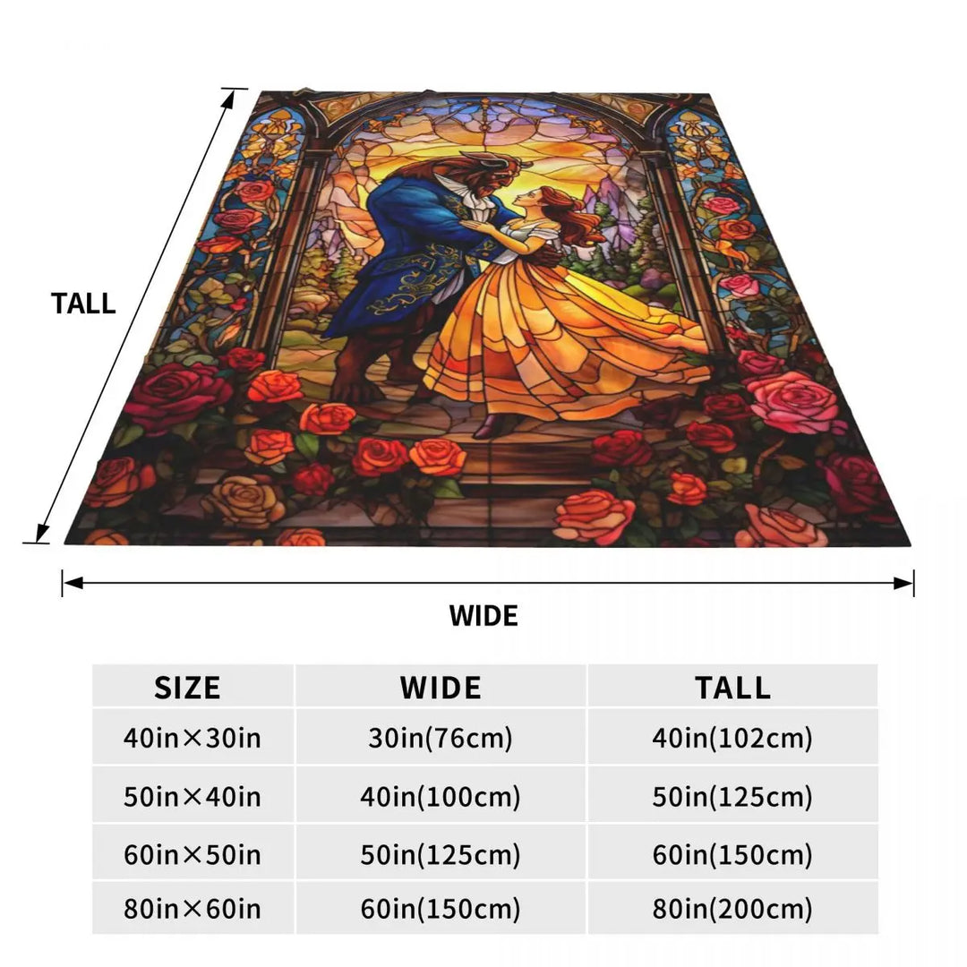 Beauty And The Beast Flannel Throw Blanket Cartoon Romantic Fantasy Blankets for Home Couch Ultra-Soft Bedroom Quilt