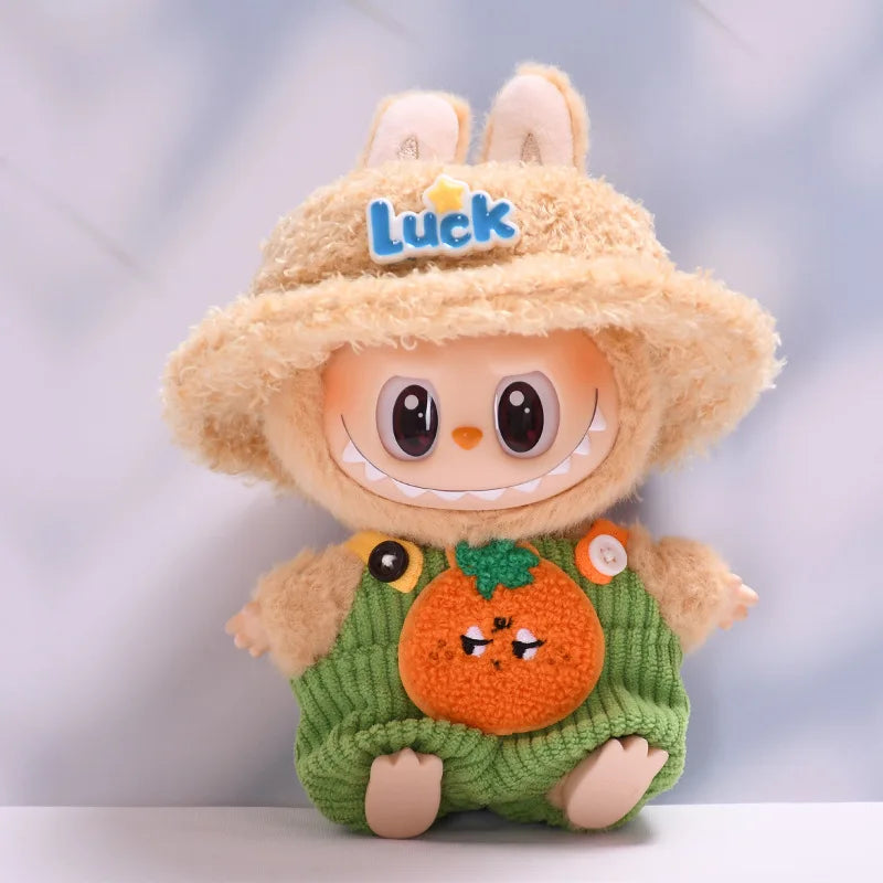 Cute Mini Plush Doll'S Dress with Hat17cm Labubu I II Idol Dolls Accessories For Korea Kpop Exo Sitting Party Clothing