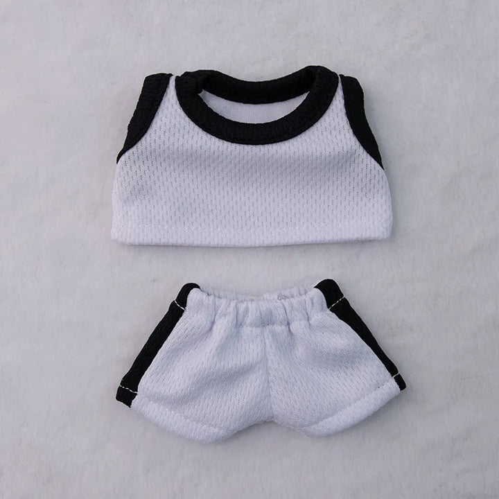 15/17cm Labubu Basketball Jersey Set Vinyl Doll Clothes with Hoop Charm Sitting Party Sports Theme Plush Dress-Up Toy Outfit