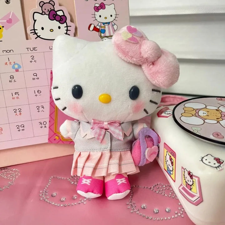 Kawaii Sanrios Anime My Melody Hello Kittys 12Cm Heisei Spicy Girl Style Plush Doll Keychain Y2K Bag Pendant Girl's Heart Gifts