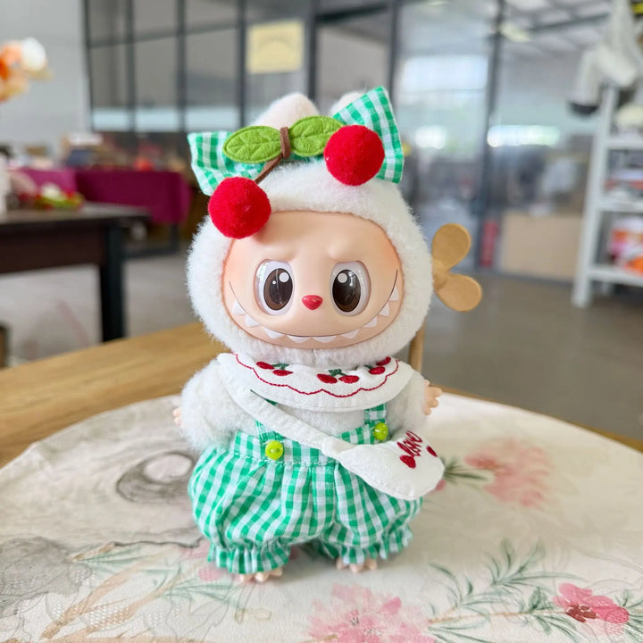 Labubu Doll Clothes Cherry-Themed Hair Accessory & Rainboots Set 15/17cm Plush Doll'S Clothes Labubu I II III Doll Accessories