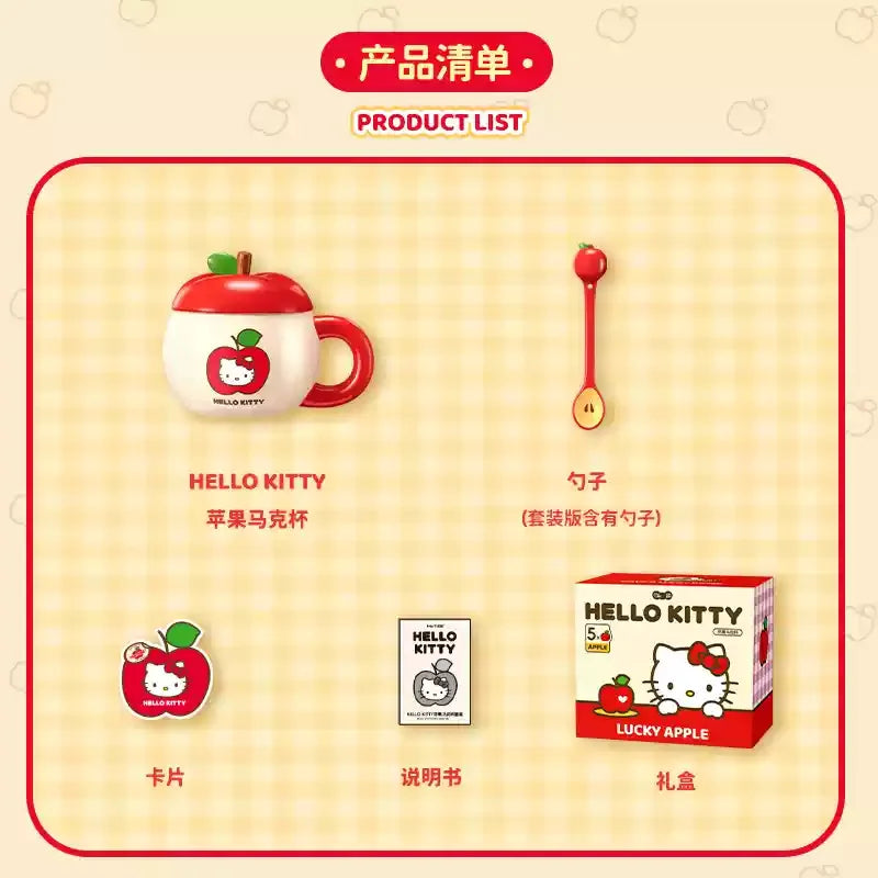 Hellokitty Character Peripheral Apple Ceramic Mugs Large Capacity With Lid And Spoon Cute Mug Cup Anime Themed Milk Water Cups