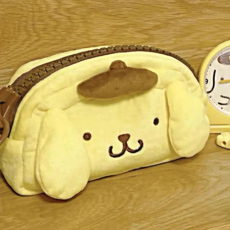 Sanrio Pom Pom Purin Cartoon Plush Toys Kawaii Large Zippered Pencil Case Students High Capacity Stationery Storage Bag Gifts